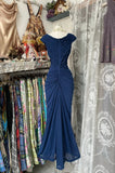 Retro Mermaid V Neck Navy Blue Chiffon Long Prom Dresses For Teens Evening Outfits Graduation Dress HZ0311