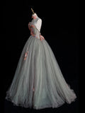 Modest Ball Gown Strapless Gray Tulle Long Prom Dresses For High School Teens Girls Formal Bridesmaid Dress HZ0311
