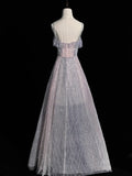 Princess Ball Gown Spaghetti Strap Dusty Blue Sequin Spring Inspiration Long Prom Dresses HZ0311