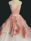 Elegant Ball Gown Spaghetti Strap Pink Tulle Inspiration Long Prom Dresses HZ0311