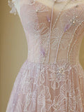 Elegant Ball Gown Lace Pink Tulle Prom Dress Charming Evening Party Gowns Fashion Wedding Guest Dress HZ0311