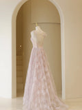 Elegant Ball Gown Lace Pink Tulle Prom Dress Charming Evening Party Gowns Fashion Wedding Guest Dress HZ0311