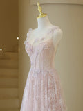 Elegant Ball Gown Lace Pink Tulle Prom Dress Charming Evening Party Gowns Fashion Wedding Guest Dress HZ0311