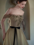 Cute Ball Gown Off The Shoulder Olive Green Tulle Long Prom Dresses Impress 18th Birthday Outfits Prom Gown HZ0311