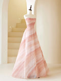 Elegant Ball Gown Strapless Pink Tulle Prom Dress Charming Evening Party Gowns Fashion Wedding Guest Dress HZ0311