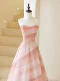Elegant Ball Gown Strapless Pink Tulle Prom Dress Charming Evening Party Gowns Fashion Wedding Guest Dress HZ0311