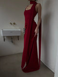 Unique Mermaid Spaghetti Strap Bright Red With Scarf Long Prom Dresses Inspiration Prom Gowns Formal Prom Dress HZ0311