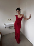Unique Mermaid Spaghetti Strap Bright Red With Scarf Long Prom Dresses Inspiration Prom Gowns Formal Prom Dress HZ0311