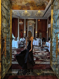 Chic Mermaid Strapless Black Satin With Ruffles Prom Dress Long Birthday Party Gown Evening Dresses HZ0311