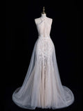 Classic Mermaid Halter Wedding Dresses Lace White With Appliques Vintage Brides Dress Summer Bridal Gowns HZ0311