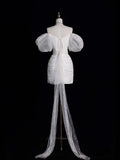 Classic Sheath Wedding Dresses Off The Shoulder Short White With Short Sleeves Brides Dress Summer Bridal Gowns HZ0311