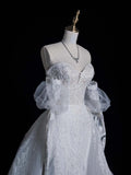Civil Wedding Dresses Mermaid Sweetheart White With Long Sleeves Lace Brides Dress Fitted Bridal Gowns HZ0311