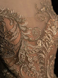 Cute Ball Gown Scoop Gold Lace Appliques Long Prom Dress Evening Outfits Semi Formal Dress HZ0311