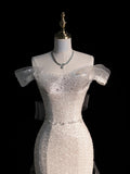 Civil Wedding Dresses Mermaid Off The Shoulder White With Short Sleeves Sequin Brides Dress Fitted Bridal Gowns HZ0311