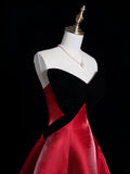 Modest A line Sweetheart Black Velvet Top Red Skirt Long Prom Dresses Night Formal Dresses HZ0311