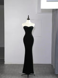 Modest Mermaid Sweetheart Black Velvet With Cape Satin Long Prom Dresses Night Formal Dresses HZ0311