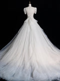 Civil Wedding Dresses Mermaid Scoop Neck White Sequin With Beaded Bodice Short Sleeves Brides Dress Fitted Bridal Gowns HZ0311