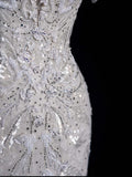 Civil Wedding Dresses Mermaid Scoop Neck White Sequin With Beaded Bodice Short Sleeves Brides Dress Fitted Bridal Gowns HZ0311