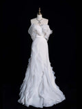 Civil Wedding Dresses Mermaid Off The Shoulder White Chiffon With Ruffles Bodice Short Sleeves Brides Dress Fitted Bridal Gowns HZ0311