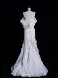 Civil Wedding Dresses Mermaid Off The Shoulder White Chiffon With Ruffles Bodice Short Sleeves Brides Dress Fitted Bridal Gowns HZ0311