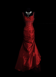 Retro Classy Mermaid Sweetheart With Straps 1950s Burgundy Satin Pleated Long Prom Dresses Formal Gowns HZ0311