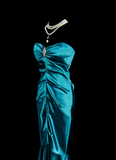 Retro Classy Mermaid Sweetheart With Pleated 1950s Blue Satin Long Prom Dresses Formal Gowns HZ0311