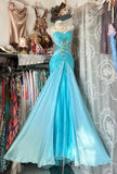 Retro Classy Mermaid Spaghetti Strap Blue Chiffon With Beaded Crystals 1950s Prom Dresses Formal Gowns HZ0311