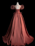 Princess Ball Gown Sweetheart Satin With Puffy Sleeves Long Prom Dresses Party Dress 18th Birthday Outfits Graduation Gown HZ0311