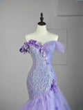 Modest Mermaid Off The Shoulder Lilac Tulle Long Prom Dresses Party Dress 22th Birthday Outfits Graduation Gown HZ0311