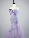 Modest Mermaid Off The Shoulder Lilac Tulle Long Prom Dresses Party Dress 22th Birthday Outfits Graduation Gown HZ0311