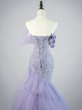 Modest Mermaid Off The Shoulder Lilac Tulle Long Prom Dresses Party Dress 22th Birthday Outfits Graduation Gown HZ0311