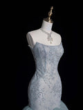 Modest Mermaid Strapless Dusty Green Tulle Long Prom Dresses Party Dress 22th Birthday Outfits Graduation Gown HZ0311