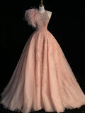 Classy Ball Gowns Scoop Neck Sequined Blush Pink Long Prom Dresses Graduation 20th Birthday Outfits HZ0311