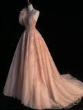 Classy Ball Gowns Scoop Neck Sequined Blush Pink Long Prom Dresses Graduation 20th Birthday Outfits HZ0311
