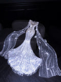 Fairytale Fantasy Art Wedding Dresses Mermaid Sequin With Beaded Bodice Long Brides Dress Fitted Bridal Gown HZ0311