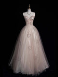 Princess Ball Gown Sweetheart Pink Lace Long Prom Dresses Evening Outfits Formal Dress HZ0311