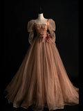 Retro Ball Gown Polka Dots Tulle With Long Sleeves Party Dresses Prom Dresses Impress Senior Formal Dance Dress HZ0311