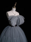 Simple Ball Gown Strapless Silver Gray Tulle Short 16th Birthday Outfits Middle School Homecoming Dresses Cocktail Gown HZ0311