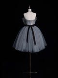 Simple Ball Gown Strapless Silver Gray Tulle Short 16th Birthday Outfits Middle School Homecoming Dresses Cocktail Gown HZ0311