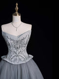 Retro Ball Gown Sweetheart Grey Tulle With Beaded Bodice Party Dresses Prom Dresses Impress Senior Formal Dance Dress HZ0311