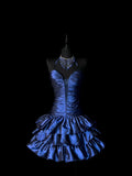 Vintage Ball Gown Halter Navy Blue Satin Drop Waist Short 16th Birthday Outfits Middle School Homecoming Dresses Hoco Gown HZ0311