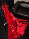 Sparkly Mermaid Halter Red Sequins Long Party Dresses Prom Dresses Impress Formal Party Dress HZ0311