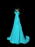 Unique A Line Blue Chiffon With Pleated Bodice 1950s Long Prom Dresses Party Dress 18th Birthday Outfits HZ0311