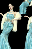 Vintage 2000s Mermaid Sweetheart Sleeveless With Silver Beadings Long Prom Dresses Evening Outfits Formal Dress HZ0311