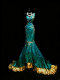 Princess Mermaid One Shoulder Gold Beaded Ruffles Long Prom Dresses Evening Outfits Formal Dress HZ0311