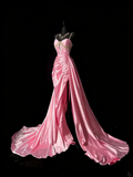 Unique Mermaid Spaghetti Straps Pink Satin Vintage 1950s Long Prom Dresses Party Dress 18th Birthday Outfits HZ0311