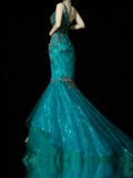 Princess Mermaid One Shoulder Gold Beaded Ruffles Long Prom Dresses Evening Outfits Formal Dress HZ0311