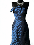 Retro Mermaid Strapless Navy Blue With Ruffles Party Dresses Long Prom Dresses Impress Senior Formal Dance Dress HZ0311