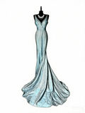 Stunning Mermaid V Neckline Blue Sequin Long Prom Dresses Evening Outfits Formal Dress HZ0311
