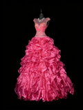 Princess Ball Gown Scoop Pink Sleeveless With Beaded Long Backless Quinceanera Dresses Sweet 15 16 Birthday Outfits HZ0311